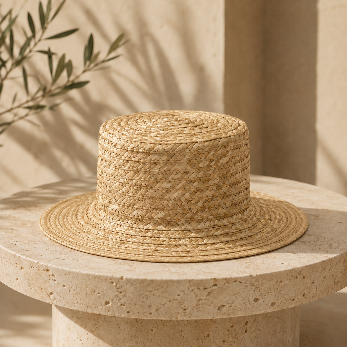 Natural Straw Boater Hat, Plain Braided Straw – Women's | SOLOVE