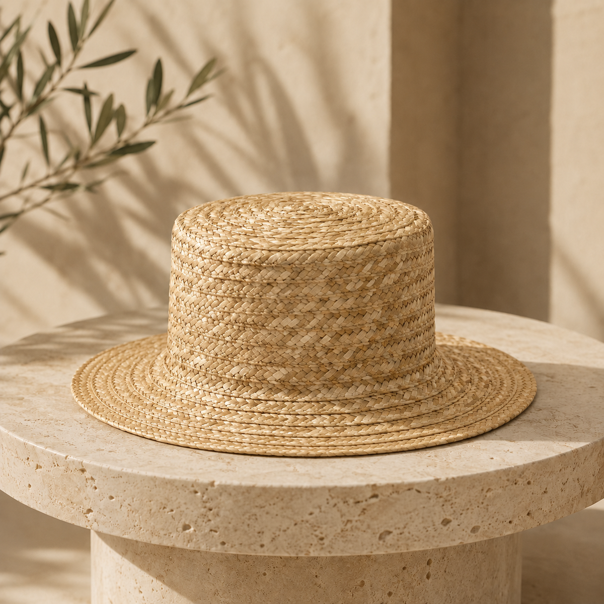 Natural Straw Boater Hat, Plain Braided Straw – Women's | SOLOVE