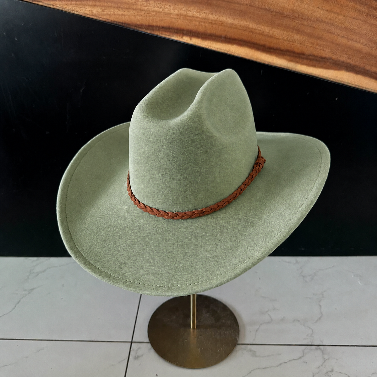 Vegan Suede Cattleman Hat W/Braide suede hat band