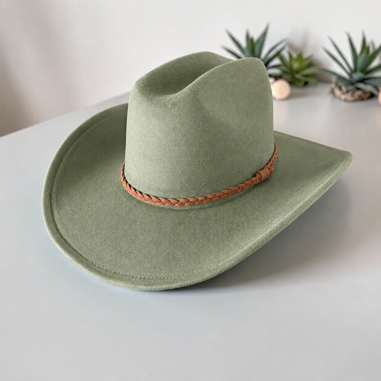 Vegan Suede Cattleman Cowboy Hat W/Suede braided Hat Band