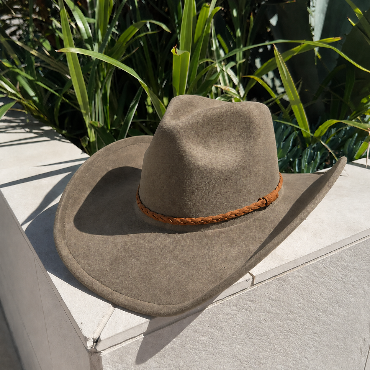 Vegan Suede Cowboy Hat with Braided Suede Band