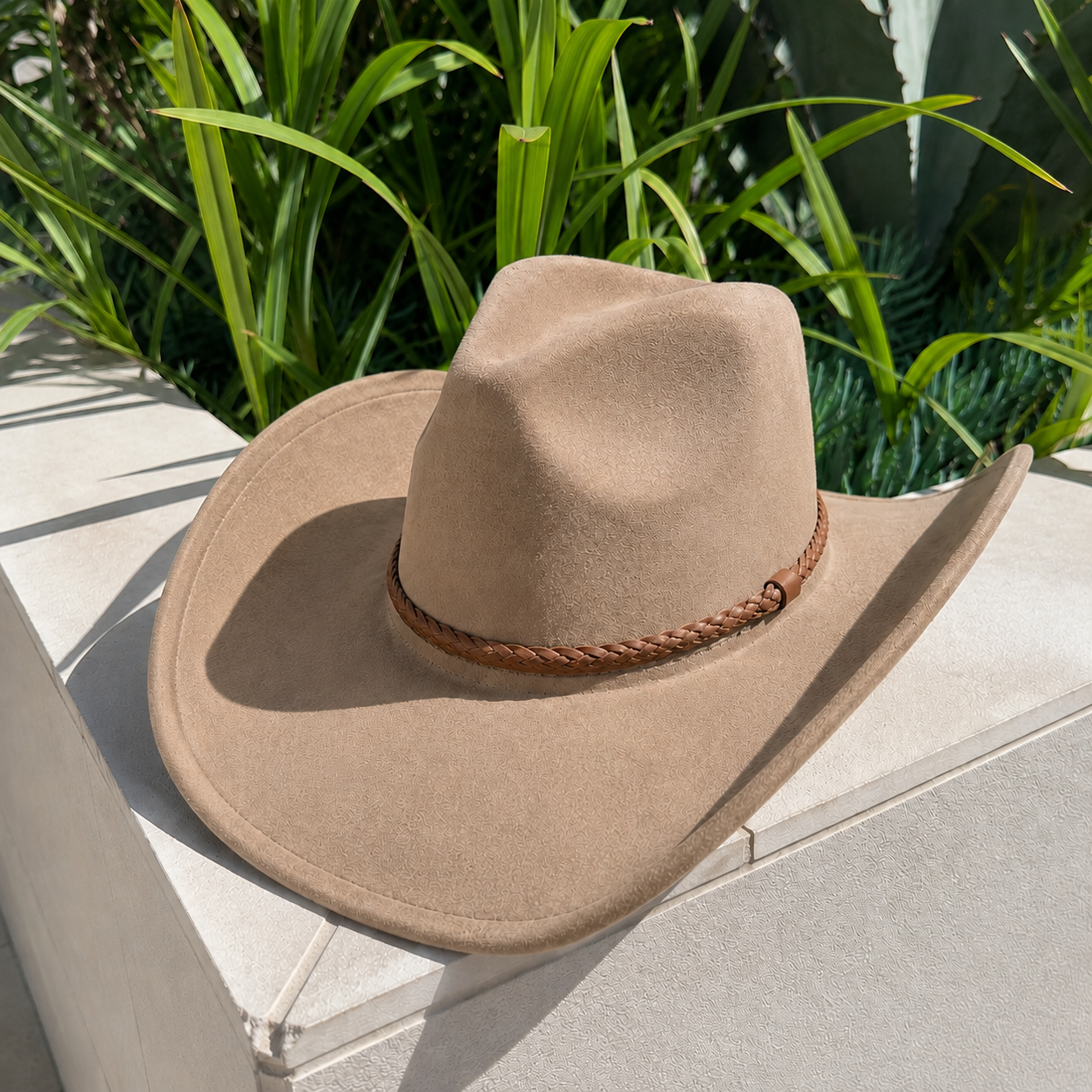 Vegan Suede Cowboy Hat with Braided Suede Band