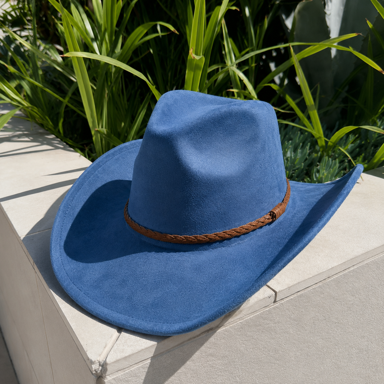 Vegan Suede Cowboy Hat with Braided Suede Band
