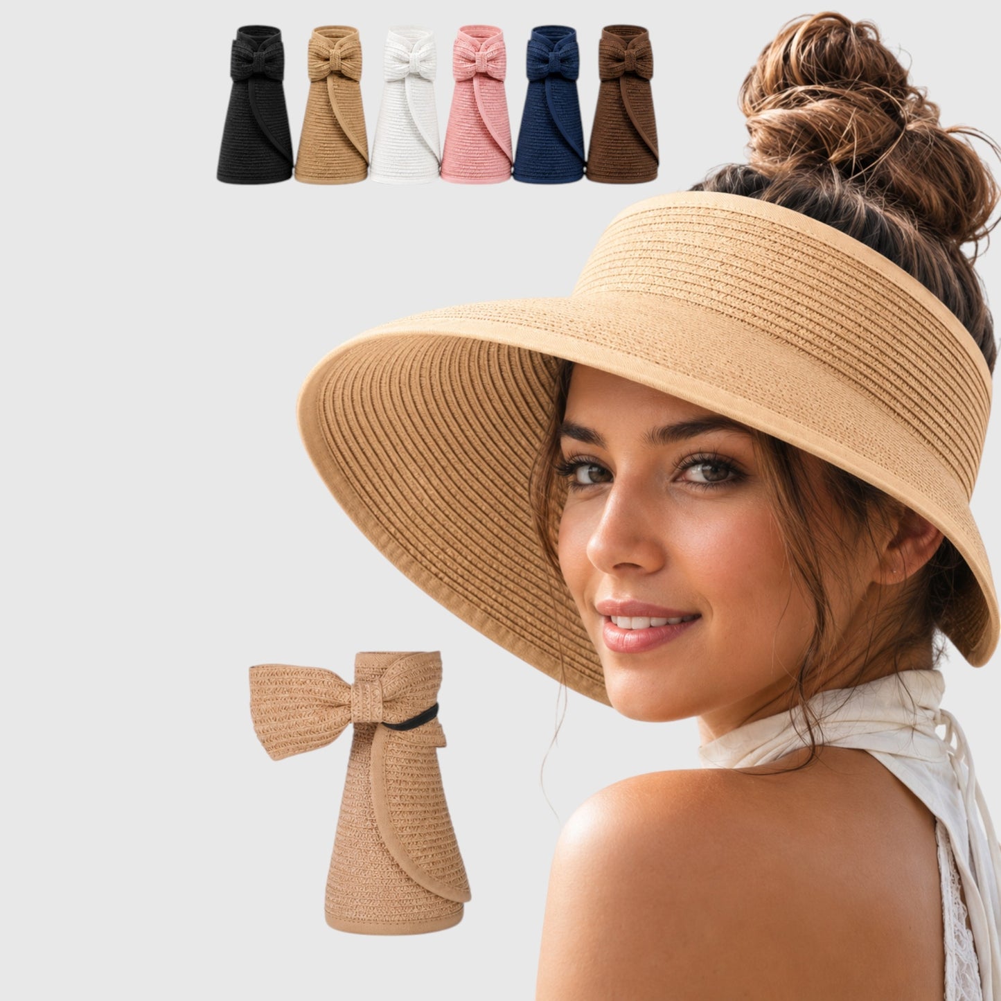 Packable Wide Brim Straw Sun Visor Hat for Women