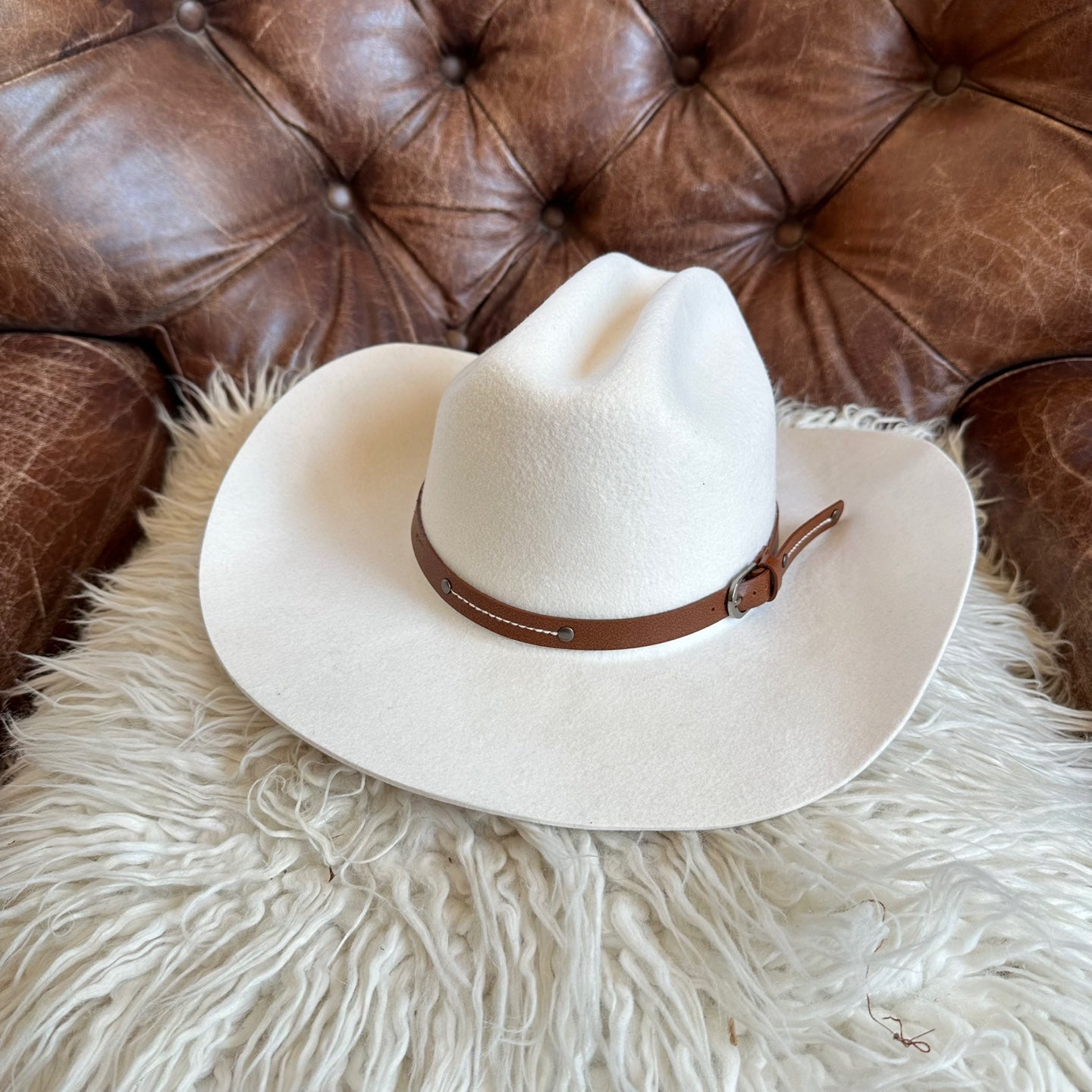 WOOL CATTLEMAN COWBOY WESTERN  HAT  W/ LEATHER BELT