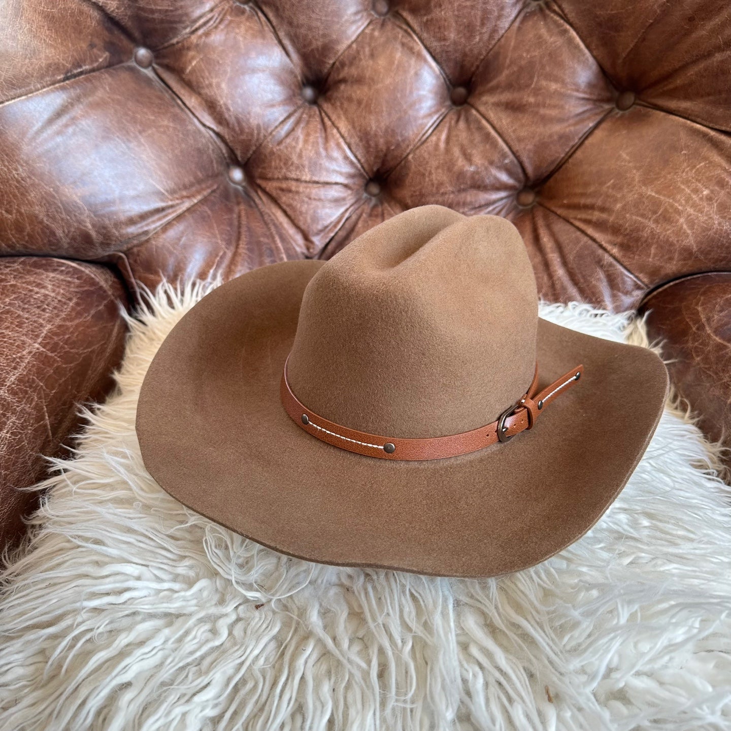 WOOL CATTLEMAN COWBOY WESTERN  HAT  W/ LEATHER BELT