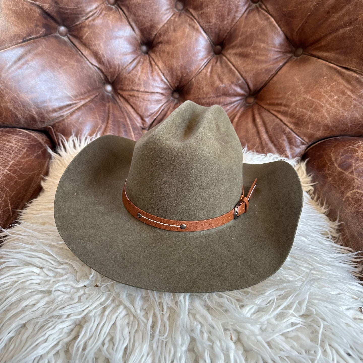 WOOL CATTLEMAN COWBOY WESTERN  HAT  W/ LEATHER BELT