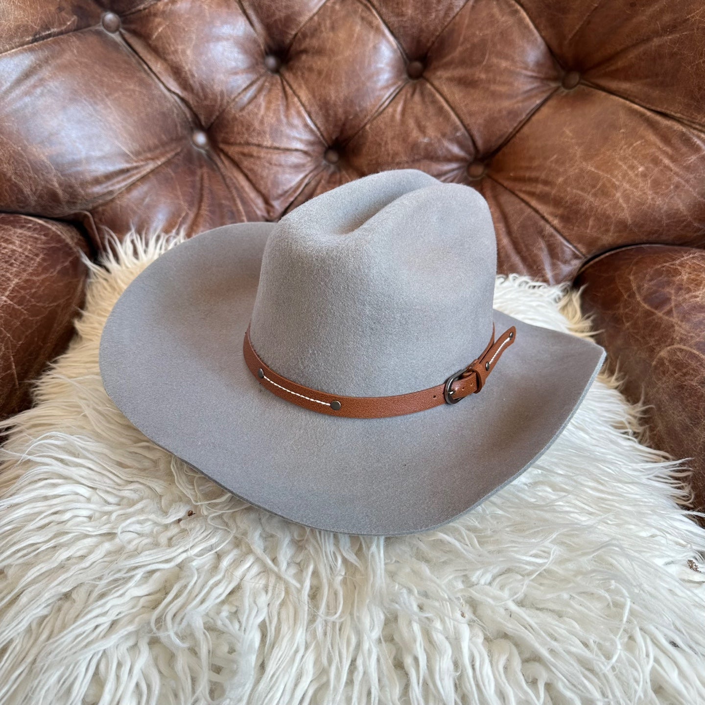 WOOL CATTLEMAN COWBOY WESTERN  HAT  W/ LEATHER BELT