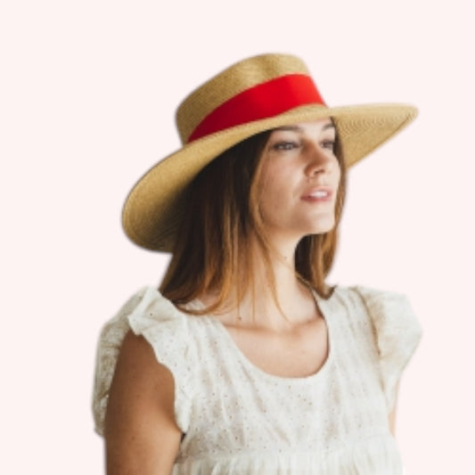 Boater Sun Hat with Ribbon Bow–Elegance Meets Sun Protection