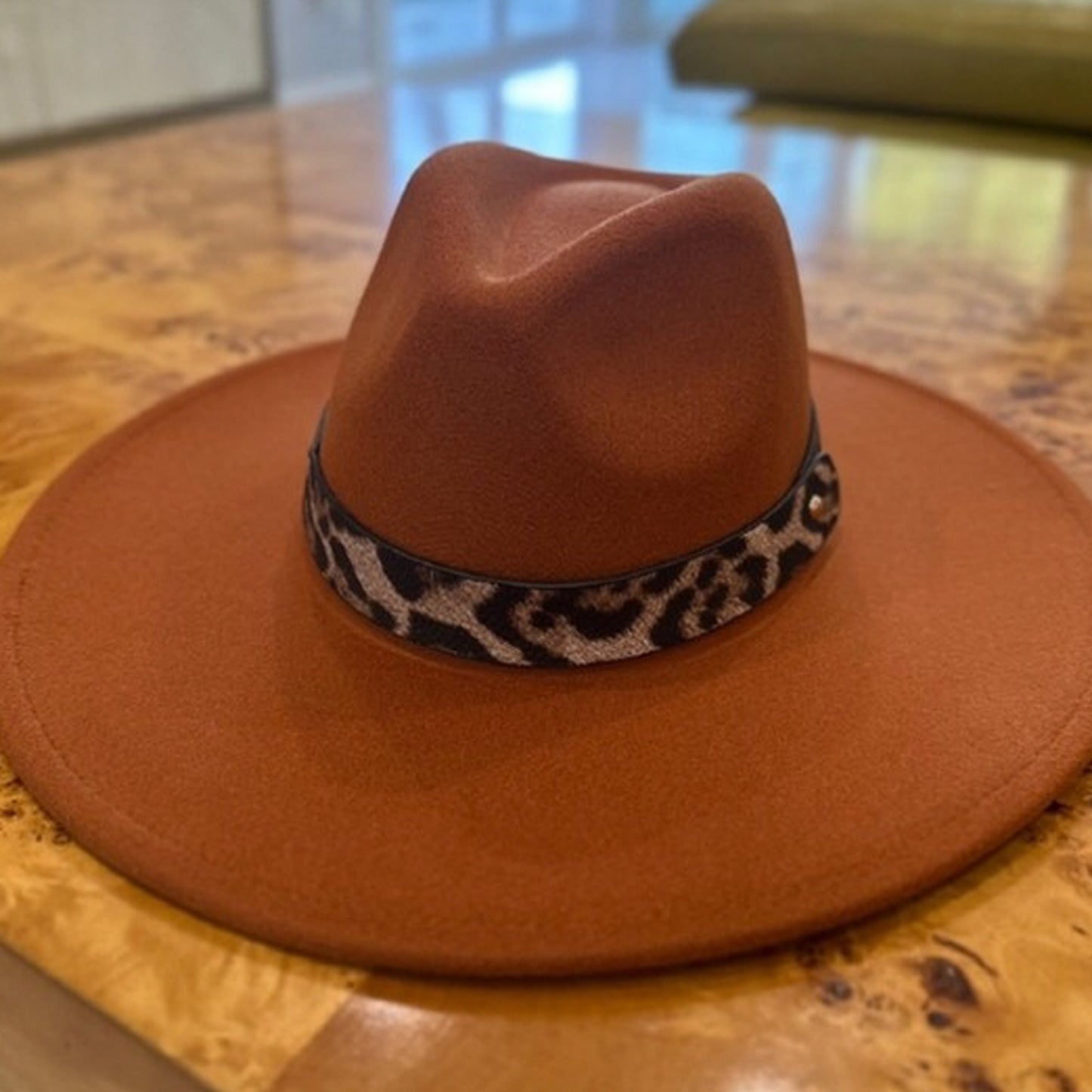 VEGAN FELT PANAMA HAT  W/ LEOPARD PRINTED BELT