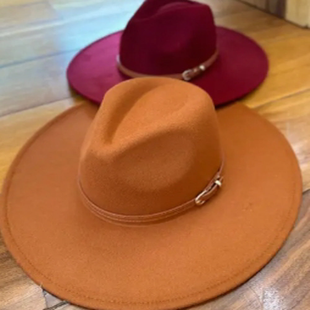 VEGAN FELT PANAMA HAT  W/ LEATHER BELT