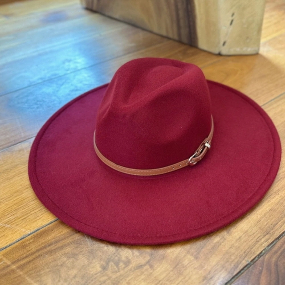 VEGAN FELT PANAMA HAT  W/ LEATHER BELT