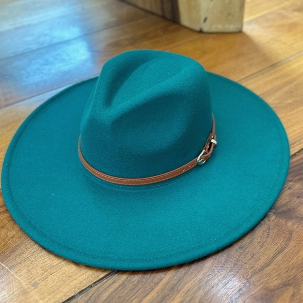 VEGAN FELT PANAMA HAT  W/ LEATHER BELT