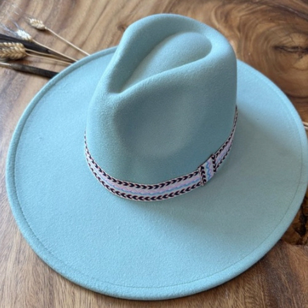 VEGAN FELT FEDORA HAT W/ JACQUARD TAPE