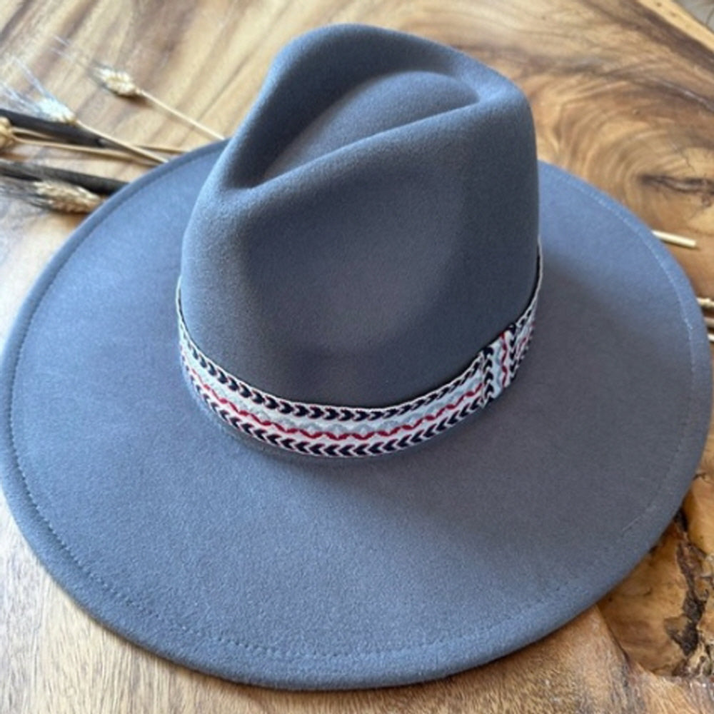 VEGAN FELT FEDORA HAT W/ JACQUARD TAPE