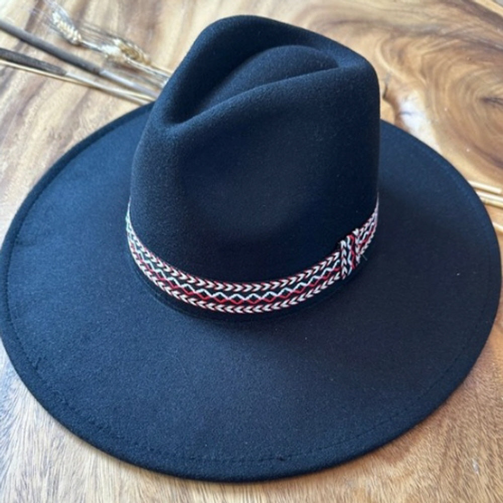 VEGAN FELT FEDORA HAT W/ JACQUARD TAPE