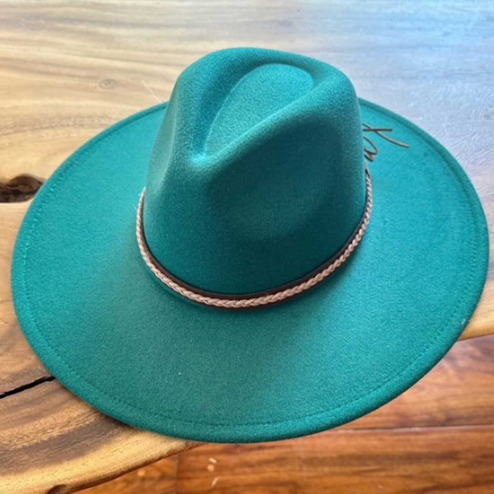 VEGAN FELT FEDORA W/ BRAID LEATHER  BELT