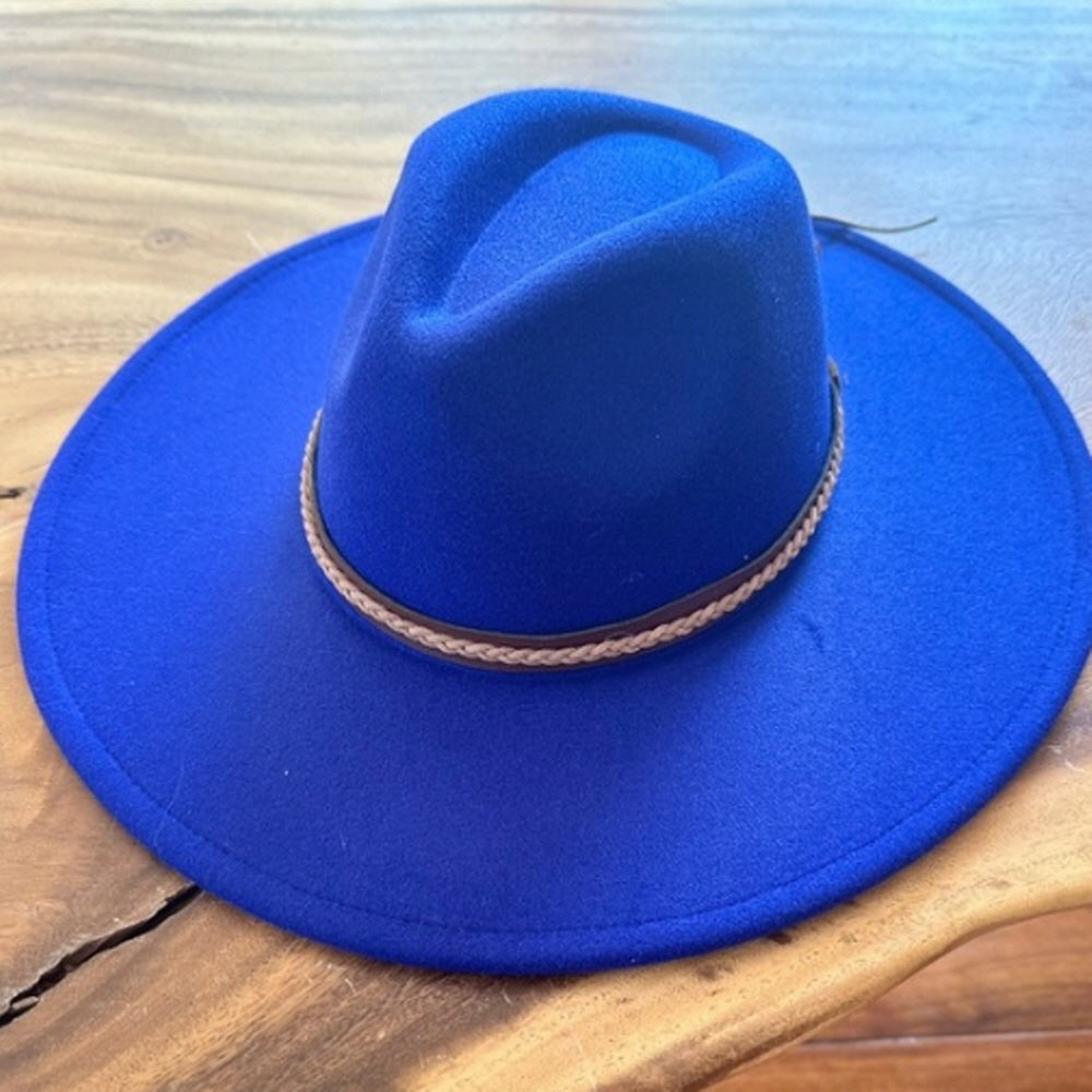 VEGAN FELT FEDORA W/ BRAID LEATHER  BELT