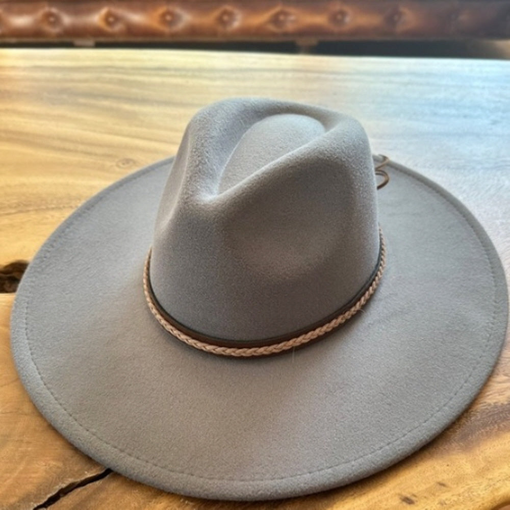 VEGAN FELT FEDORA W/ BRAID LEATHER  BELT