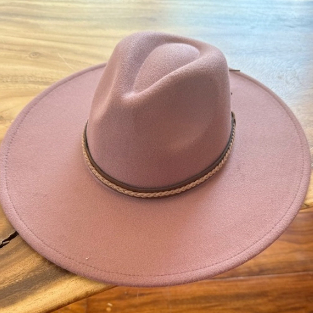 VEGAN FELT FEDORA W/ BRAID LEATHER  BELT