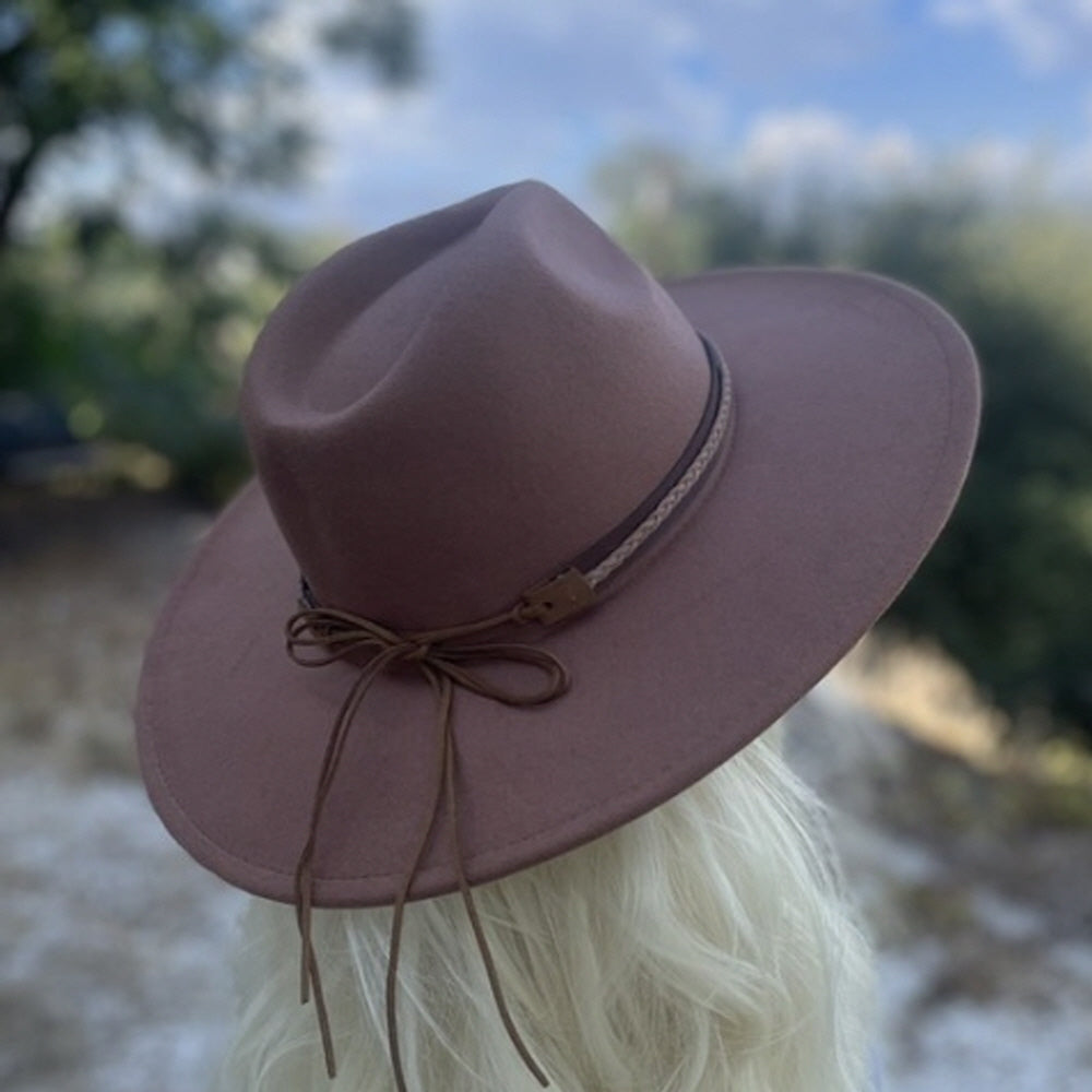 VEGAN FELT FEDORA W/ BRAID LEATHER  BELT