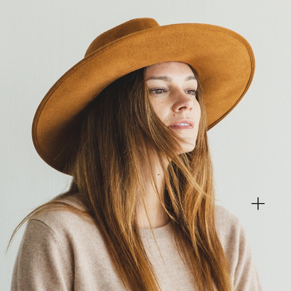 WIDE BRIM VEGAN SUEDE  HAT W/ BRAIDE BELT