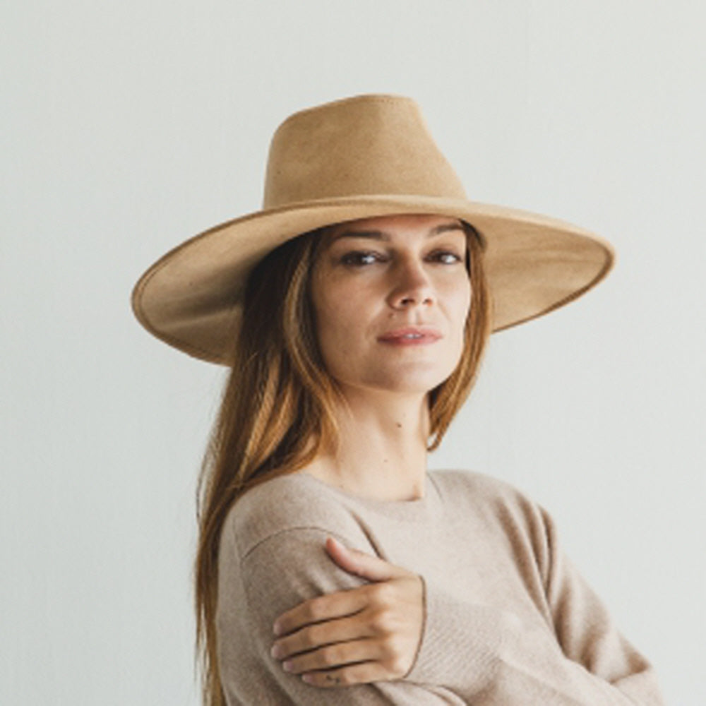 WIDE BRIM VEGAN SUEDE  HAT W/ BRAIDE BELT