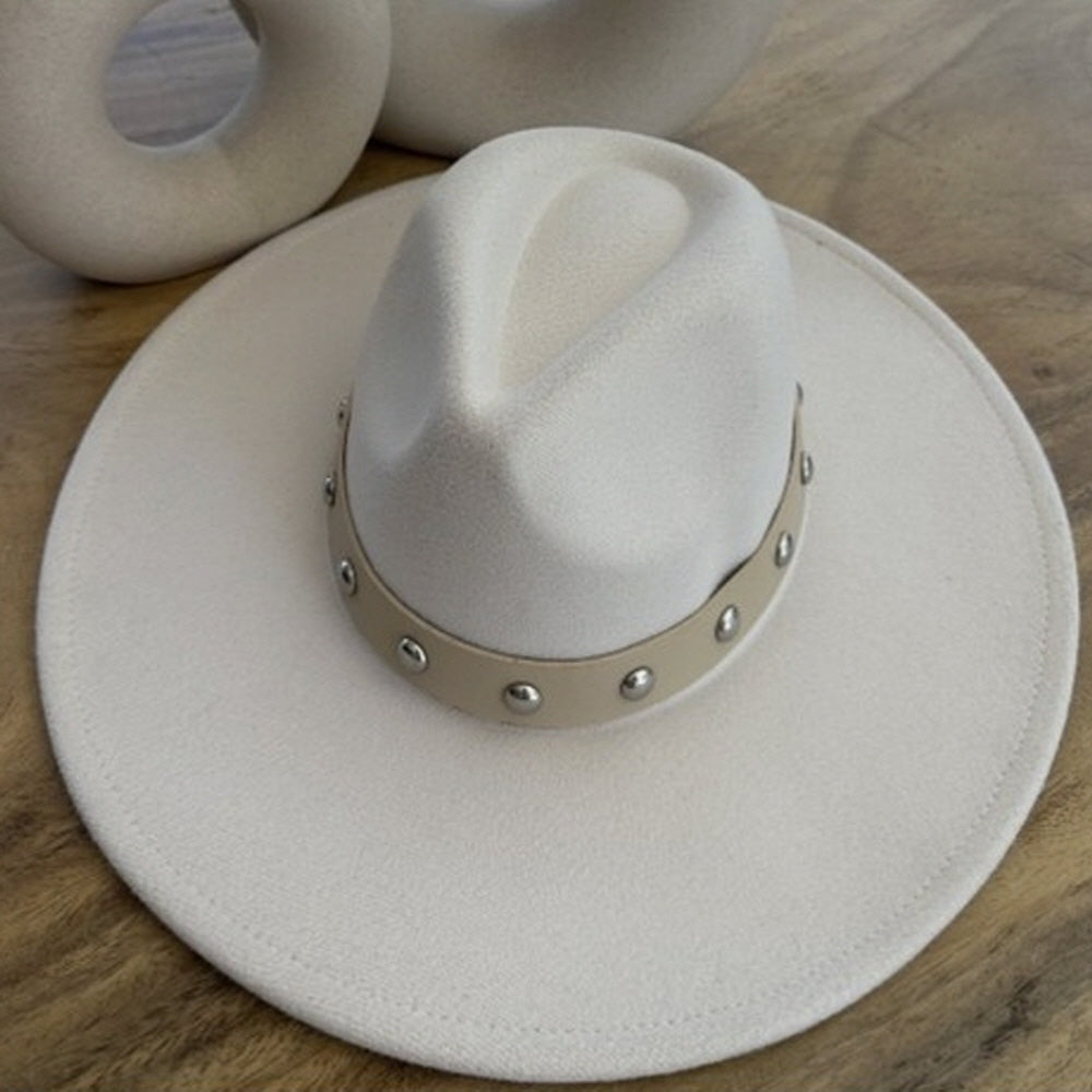 VEGAN FELT FEDORA W/STUDDED LEATHER BELT