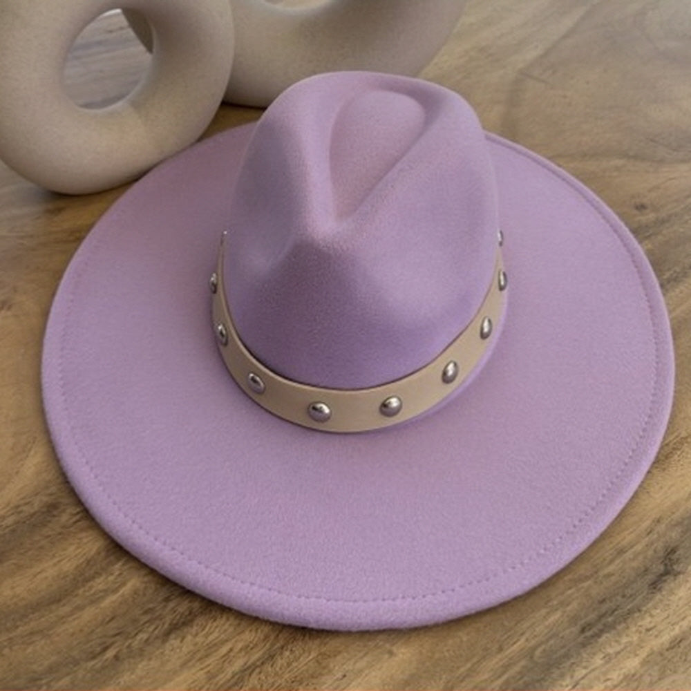 VEGAN FELT FEDORA W/STUDDED LEATHER BELT