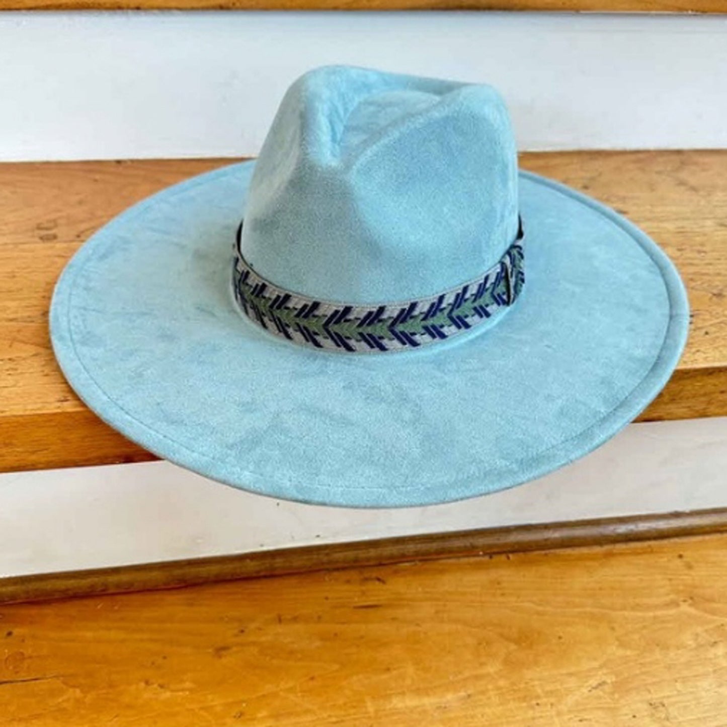 VEGAN SUEDE FEDORA HAT W/JAQUARD TAPE