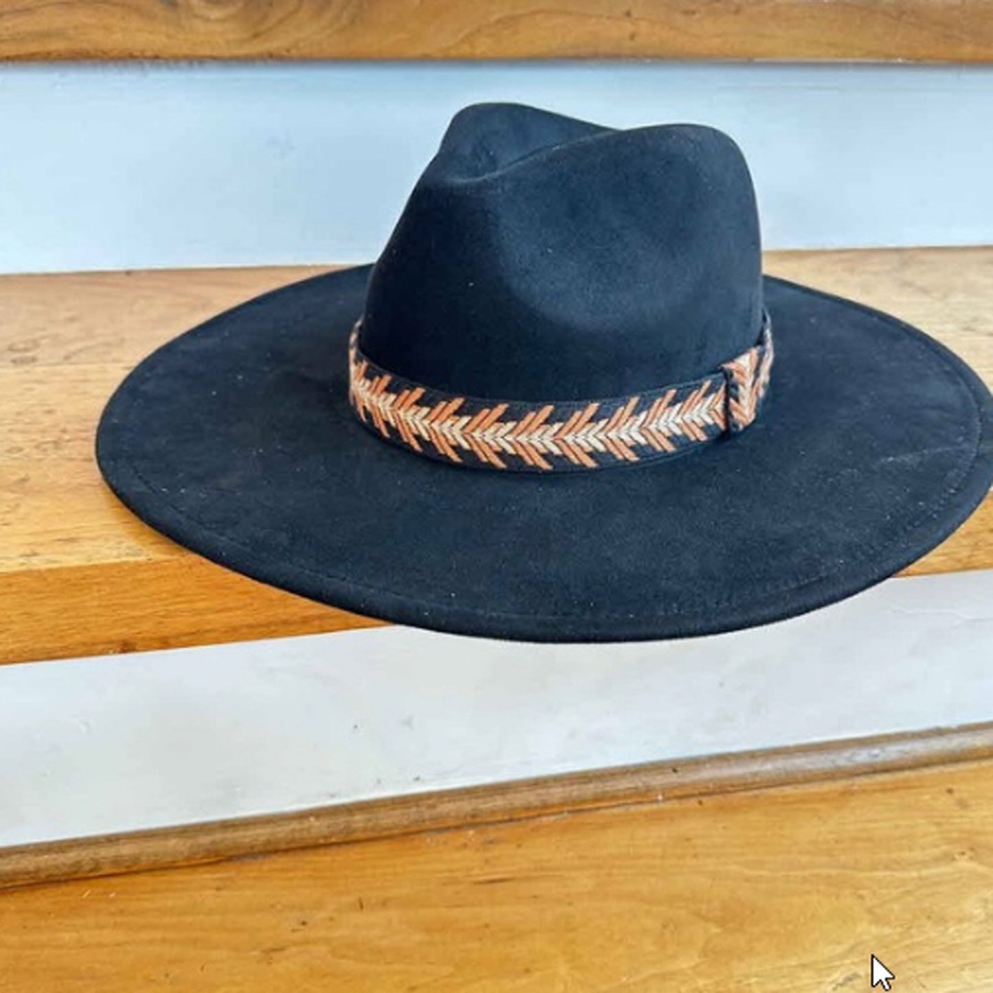 VEGAN SUEDE FEDORA HAT W/JAQUARD TAPE