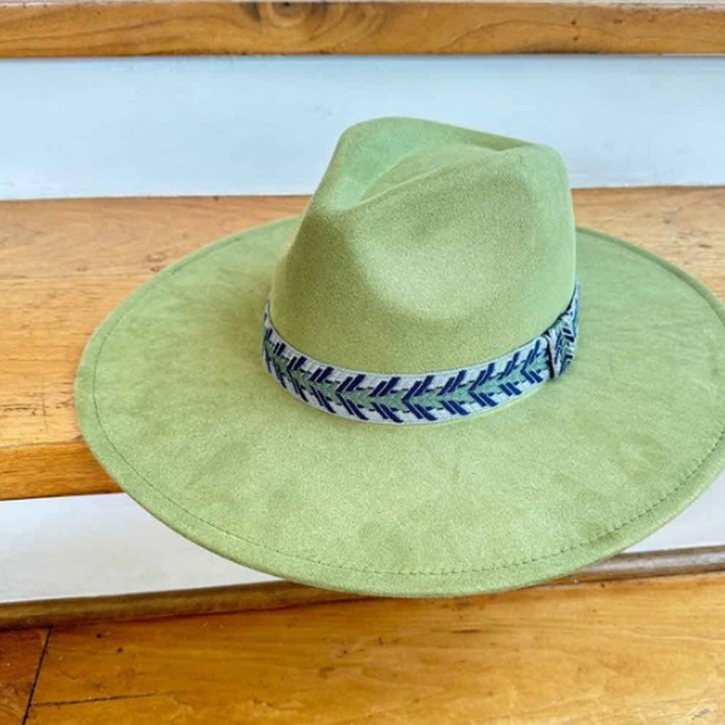 VEGAN SUEDE FEDORA HAT W/JAQUARD TAPE