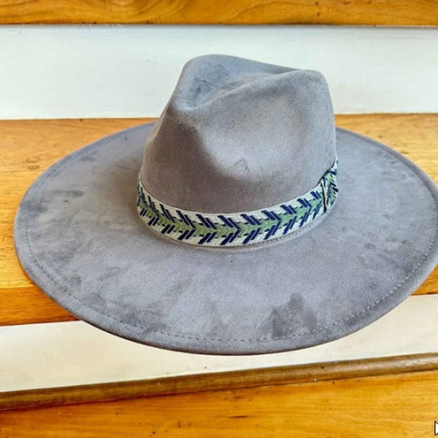 VEGAN SUEDE FEDORA HAT W/JAQUARD TAPE