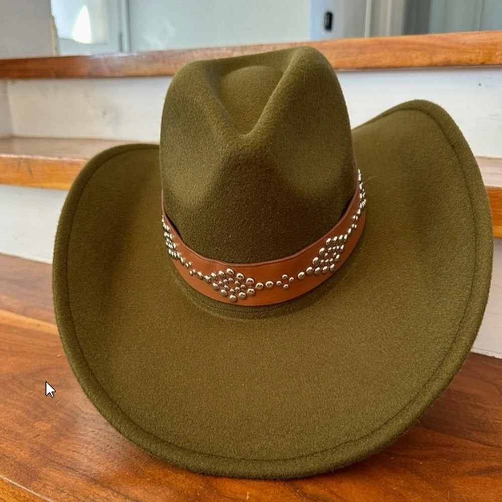 VEGAN FELT COWBOY HAT STUDDED LEATHER BELT