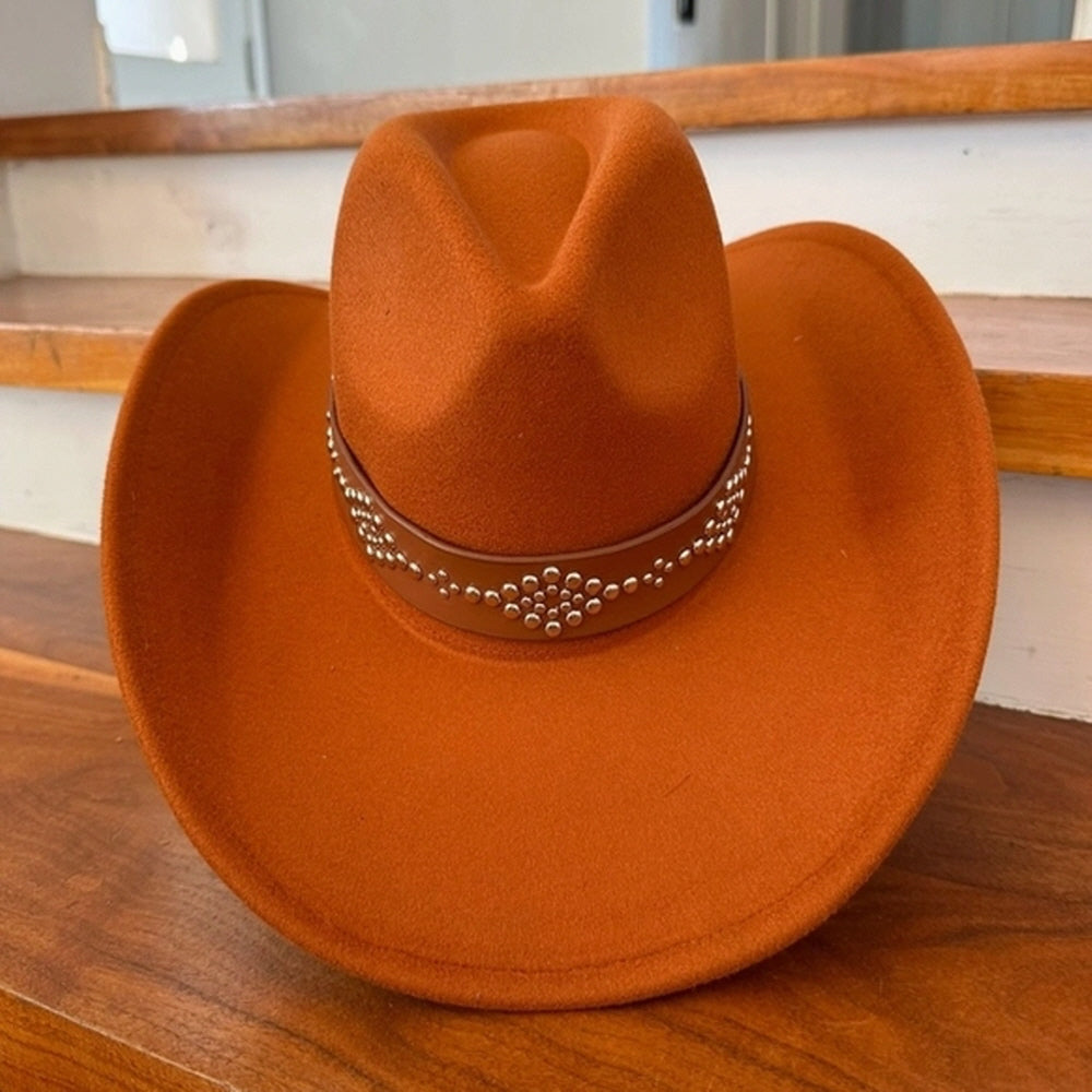 VEGAN FELT COWBOY HAT STUDDED LEATHER BELT