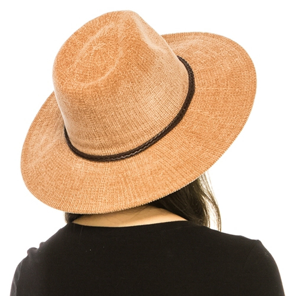 CHENILLE KNIT FEDORA HAT WITH BRAID