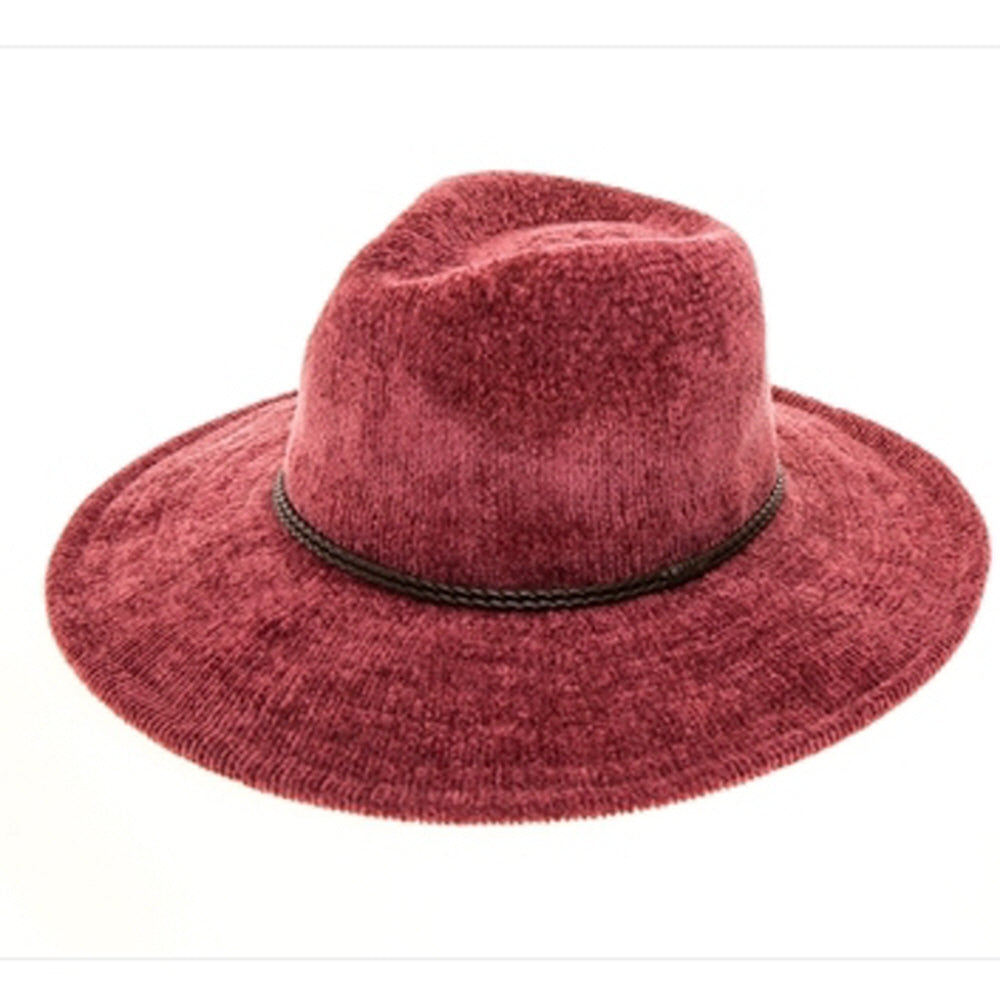 CHENILLE KNIT FEDORA HAT WITH BRAID