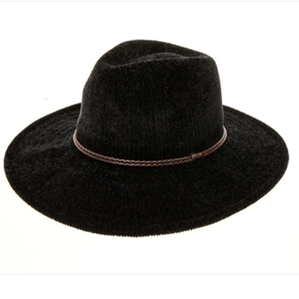 CHENILLE KNIT FEDORA HAT WITH BRAID