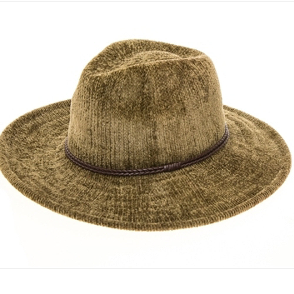 CHENILLE KNIT FEDORA HAT WITH BRAID