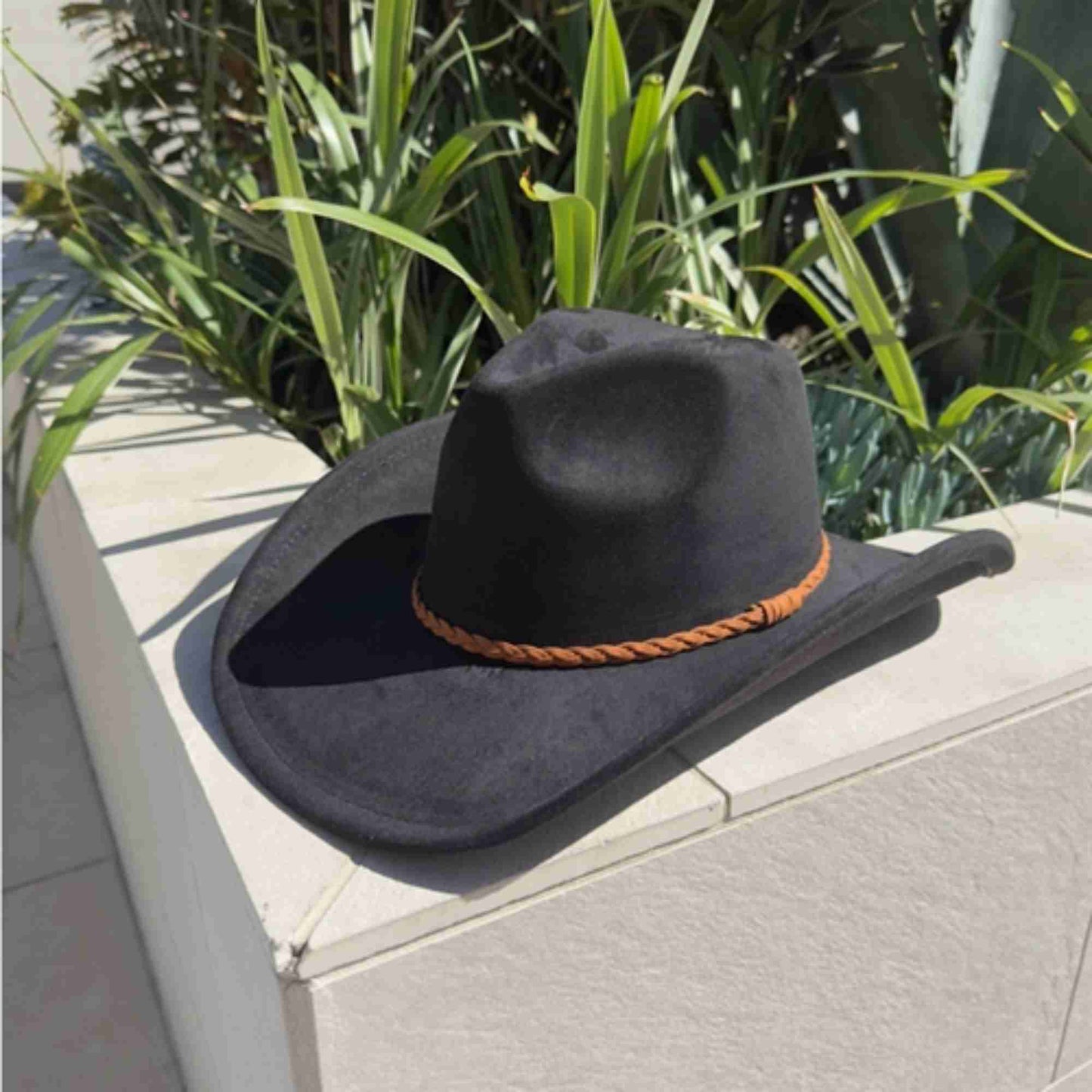 Vegan Suede Cowboy Hat with Braided Suede Band