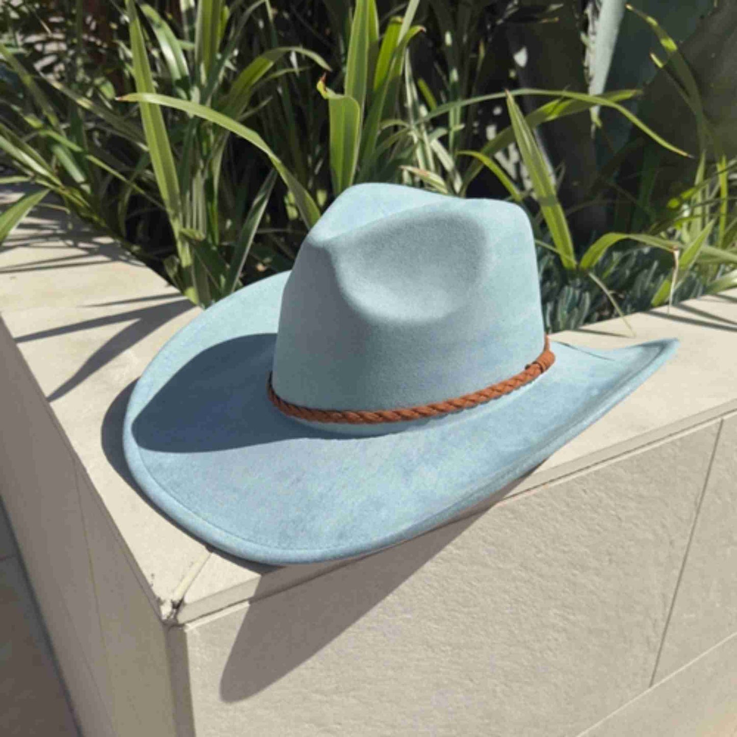 Vegan Suede Cowboy Hat with Braided Suede Band