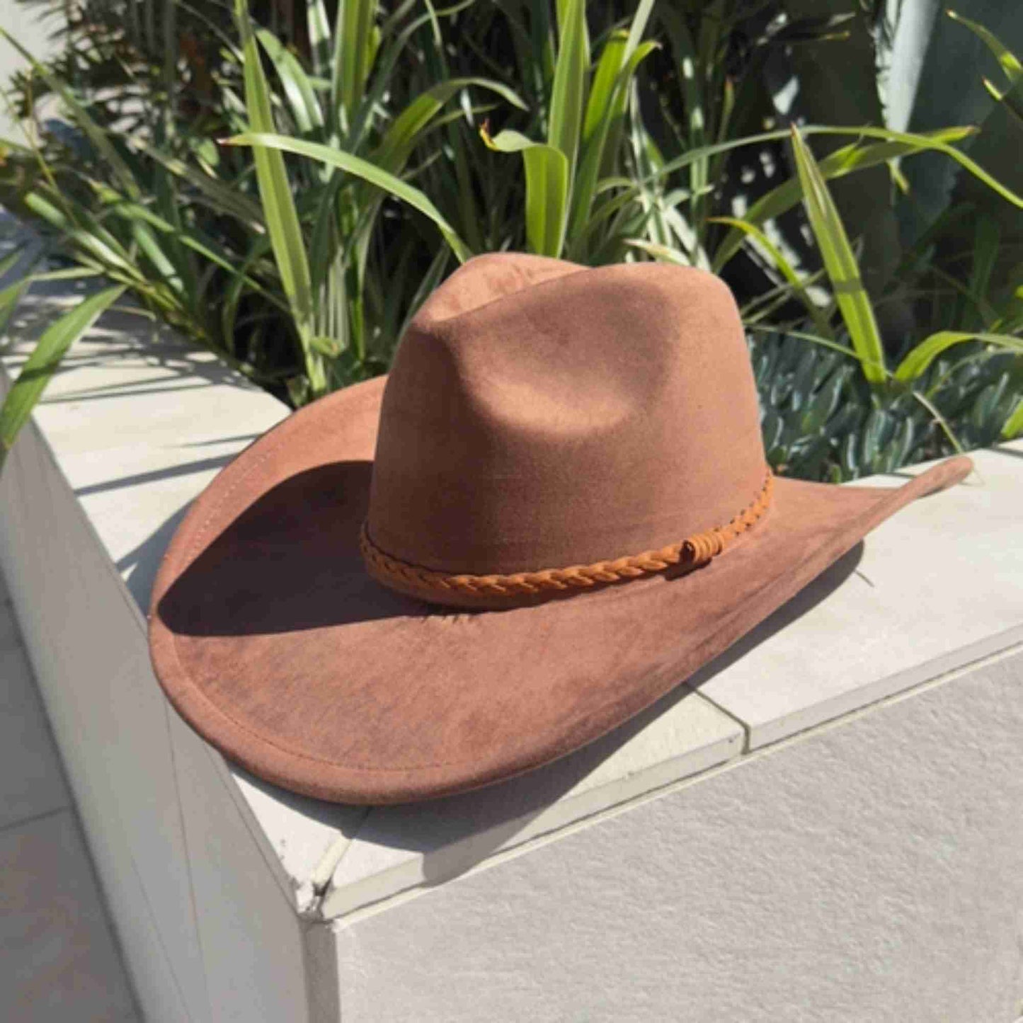 Vegan Suede Cowboy Hat with Braided Suede Band