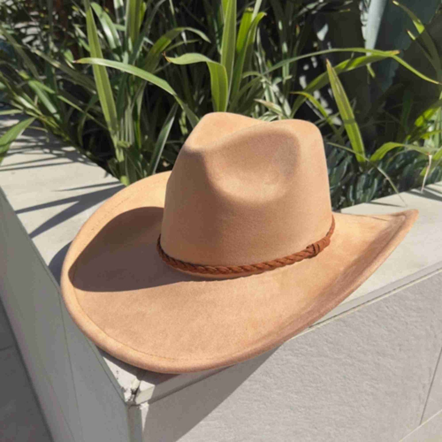 Vegan Suede Cowboy Hat with Braided Suede Band