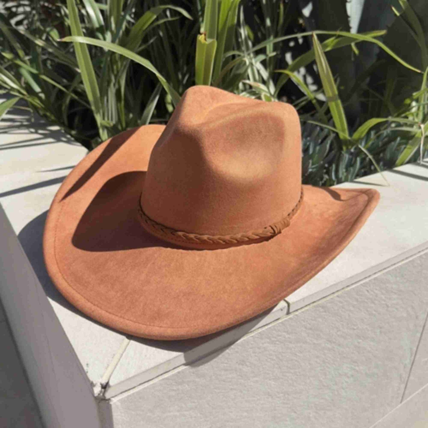 Vegan Suede Cowboy Hat with Braided Suede Band