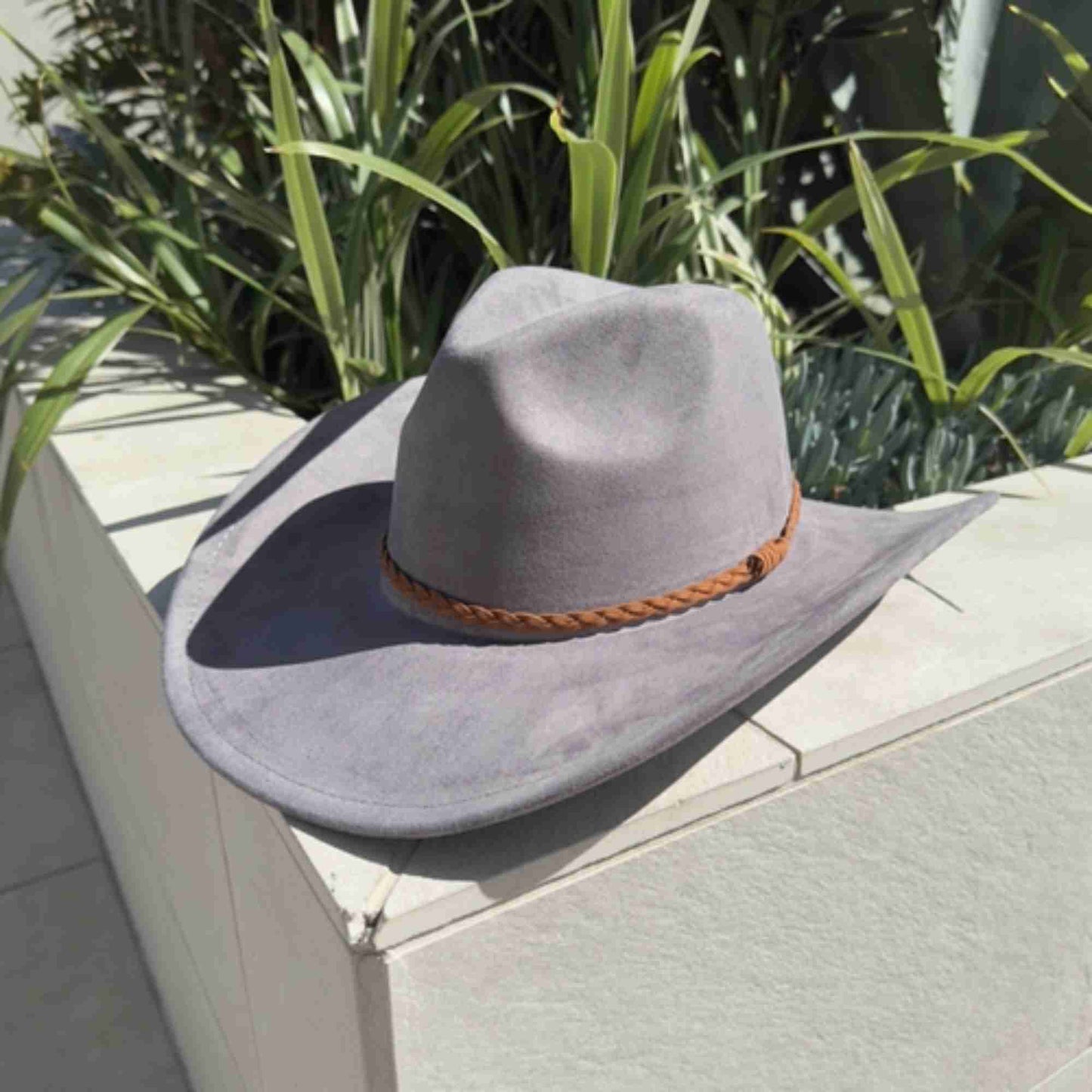 Vegan Suede Cowboy Hat with Braided Suede Band