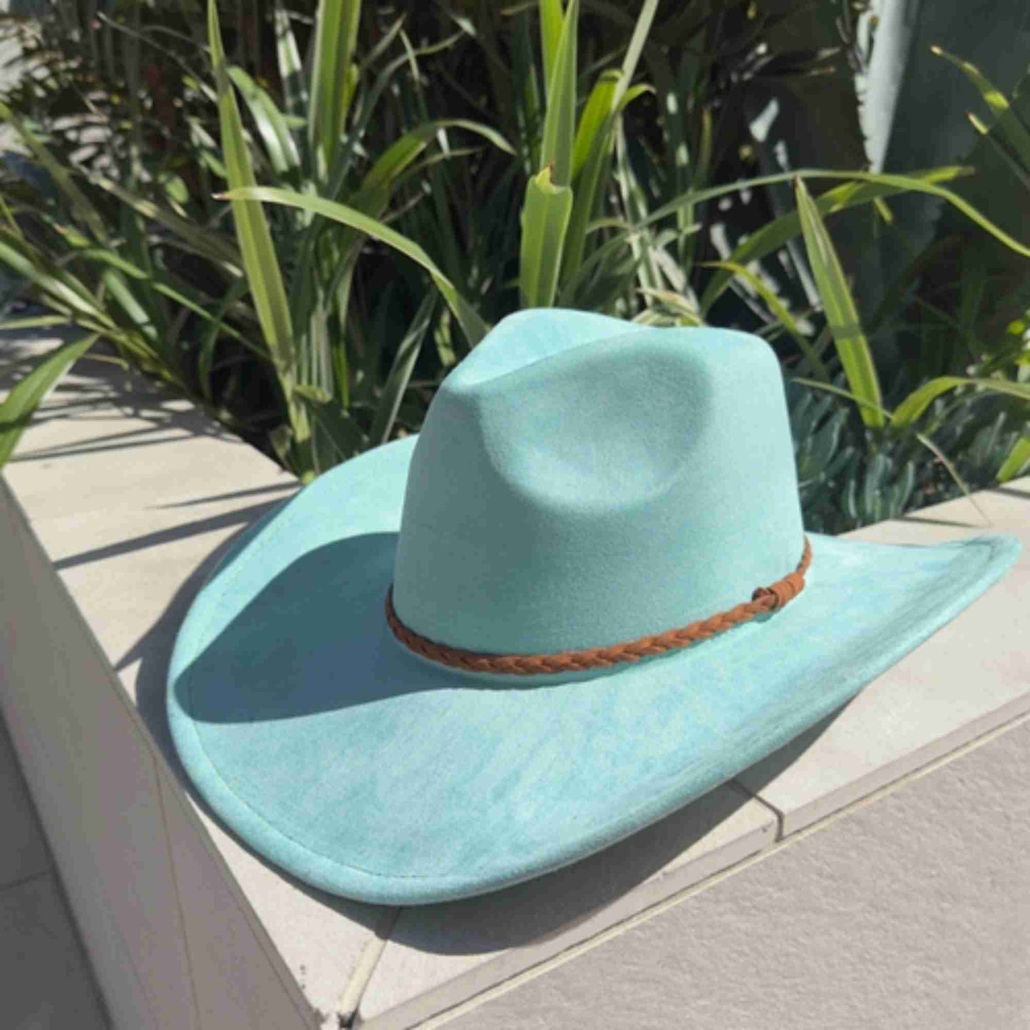Vegan Suede Cowboy Hat with Braided Suede Band
