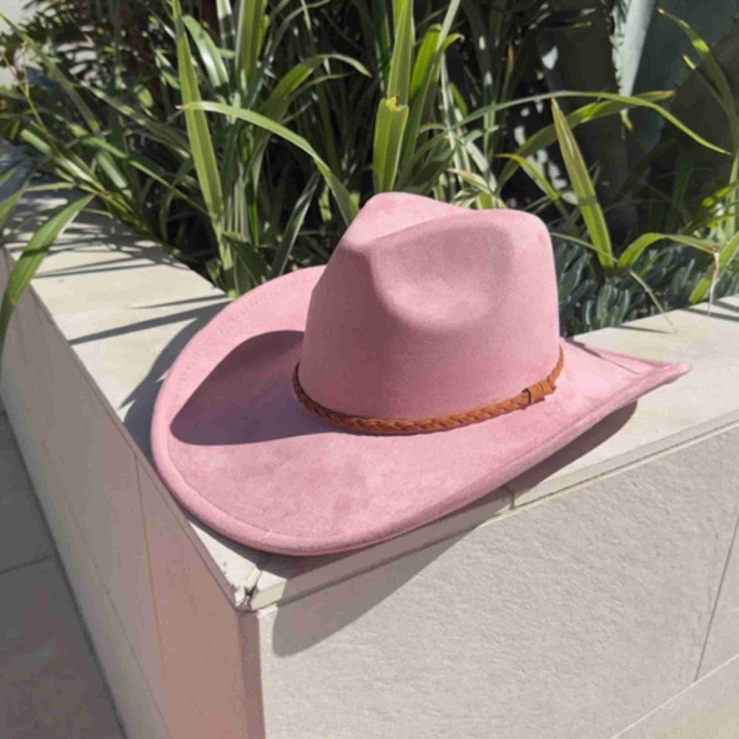 Vegan Suede Cowboy Hat with Braided Suede Band