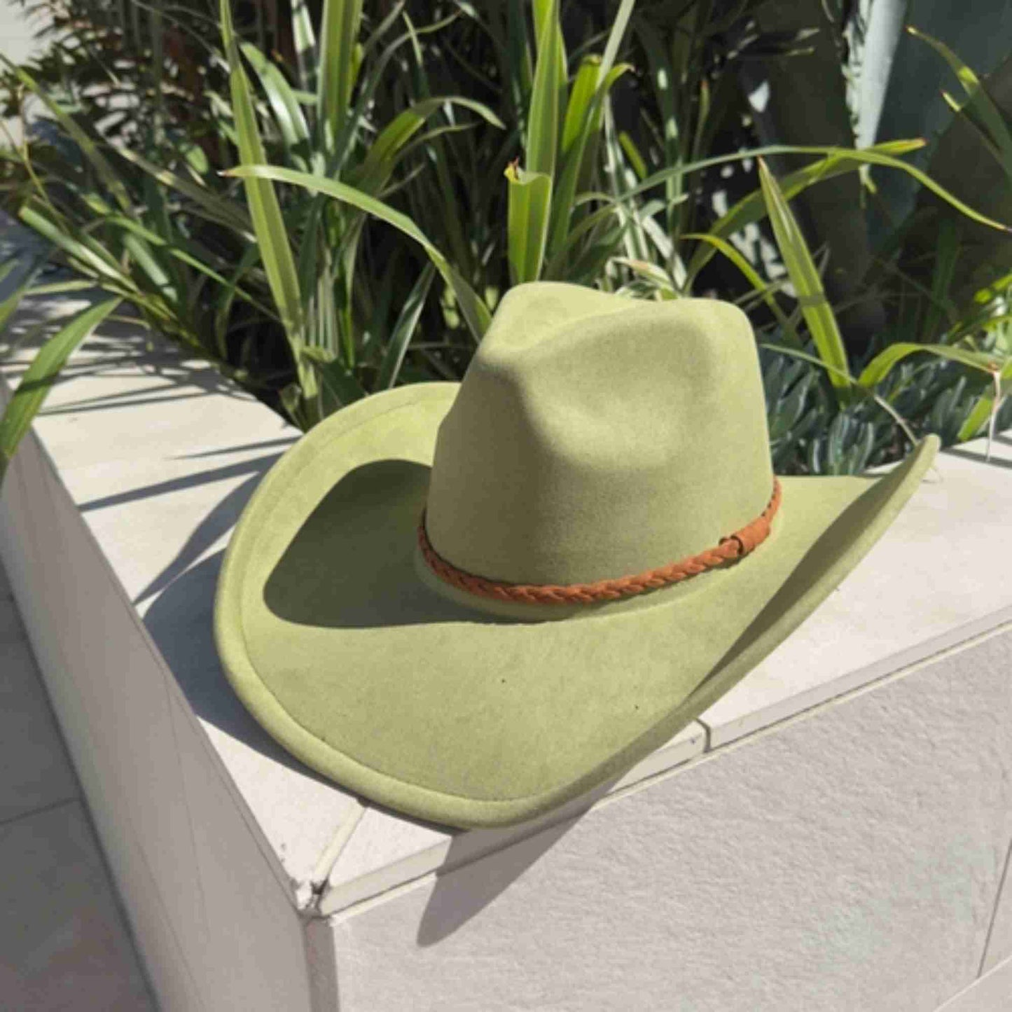Vegan Suede Cowboy Hat with Braided Suede Band