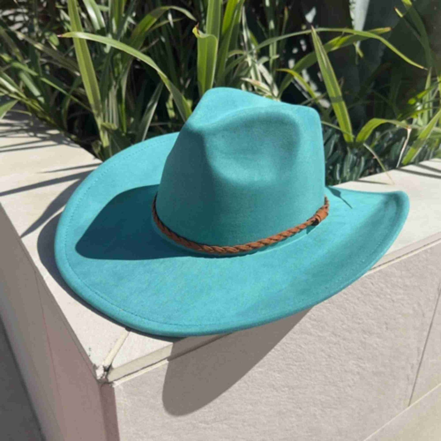Vegan Suede Cowboy Hat with Braided Suede Band