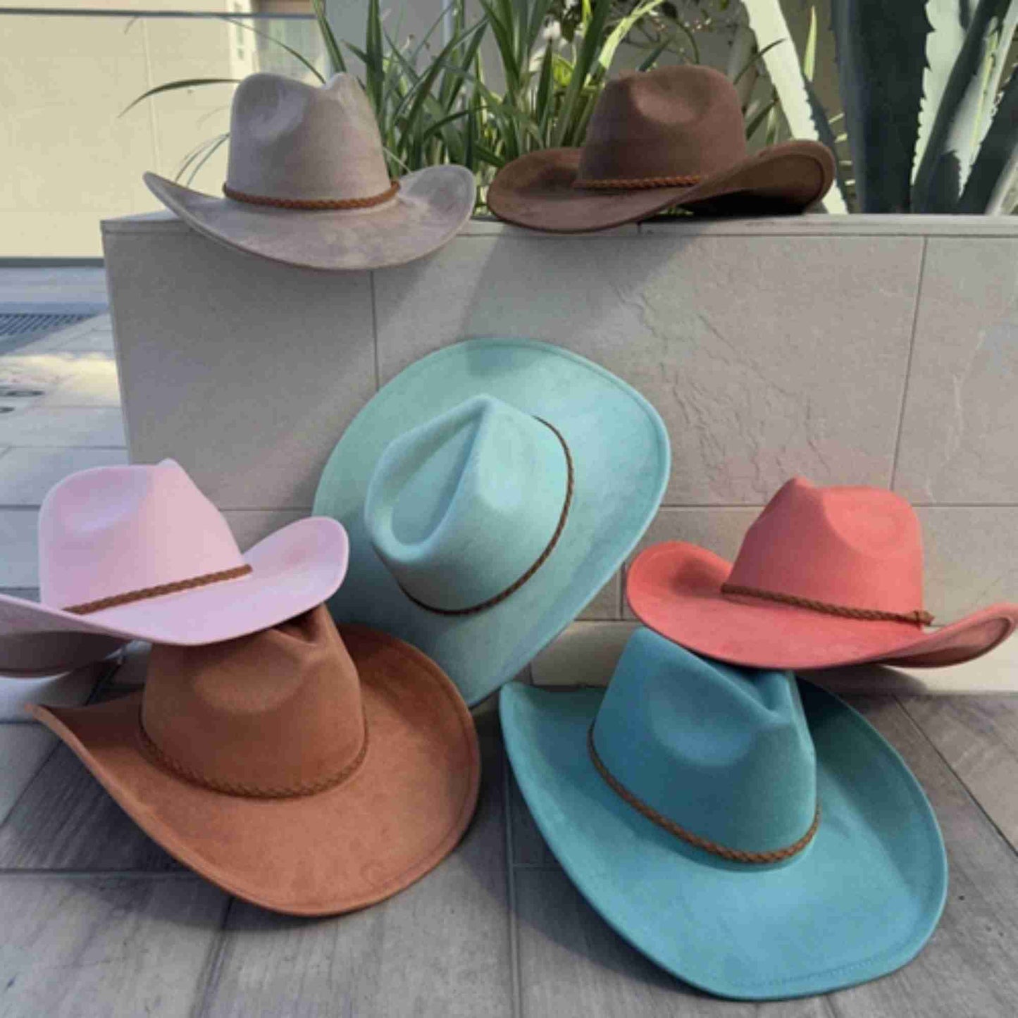 Vegan Suede Cowboy Hat with Braided Suede Band